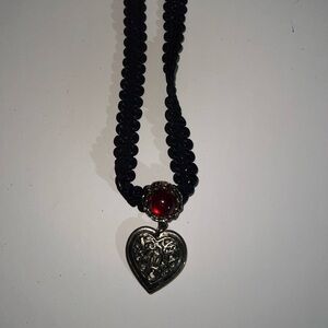 Black and Silver Heart Necklace with Red Accent
